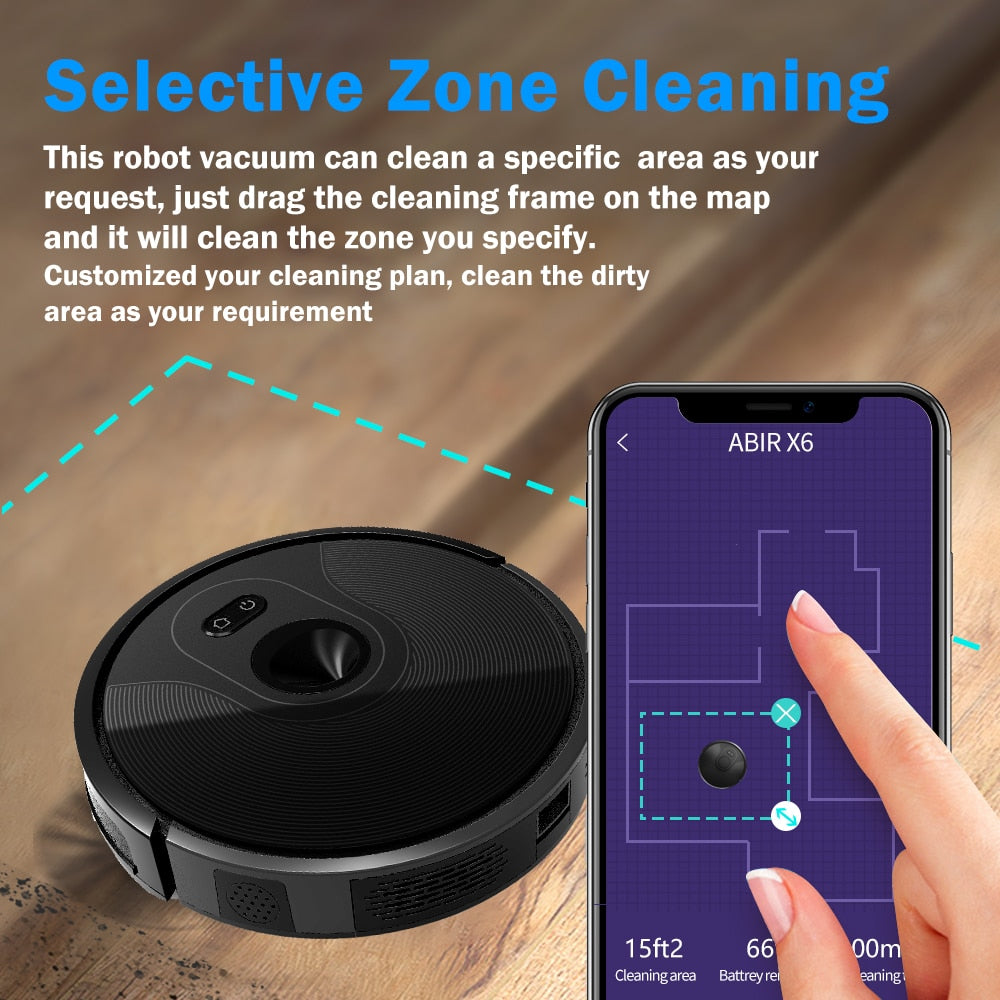 ABIR X6 Robot Vacuum Cleaner, Visual Navigation,APP Virtual Barrier,Breakpoint Continuous Cleaning,Draw Cleaning Area On Map