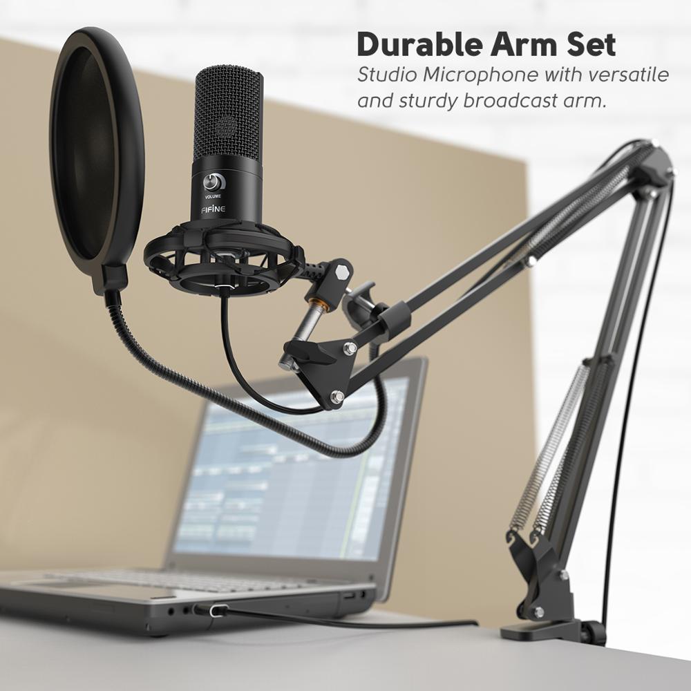 FIFINE Studio Condenser USB Computer Microphone Kit With Adjustable Scissor Arm Stand Shock Mount for YouTube Voice Overs-T669