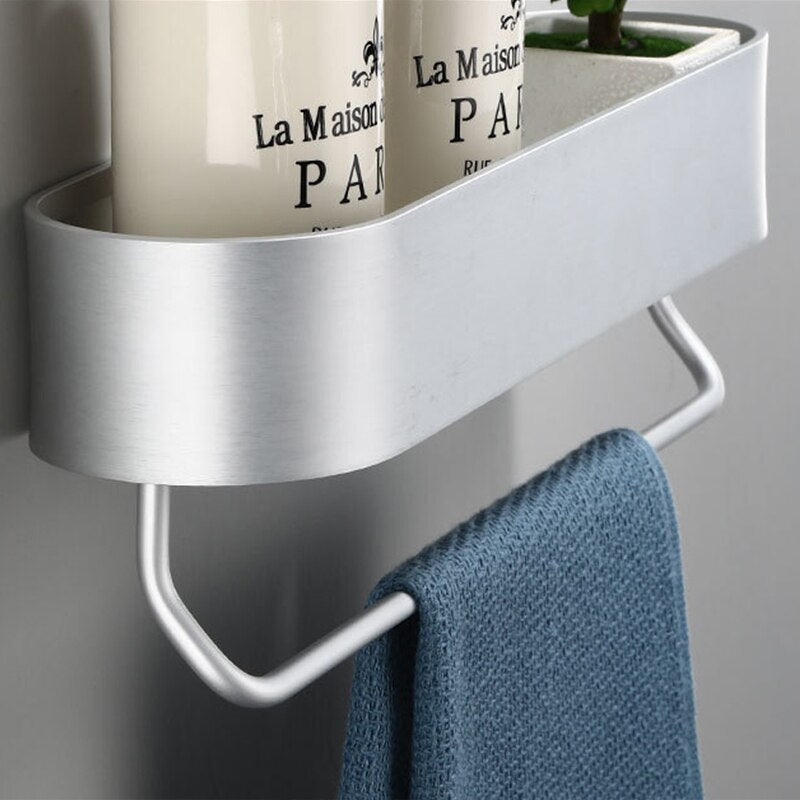 Punch-free Bathroom Shelf Towel Rack Toilet Storage Rack Sundries Organizer Shampoo Holder