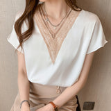 2021 Casual Chiffon Blouse White Summer Women Shirts Office V Neck Solid Color Fashion Women's Clothing Blusas Mujer 15200
