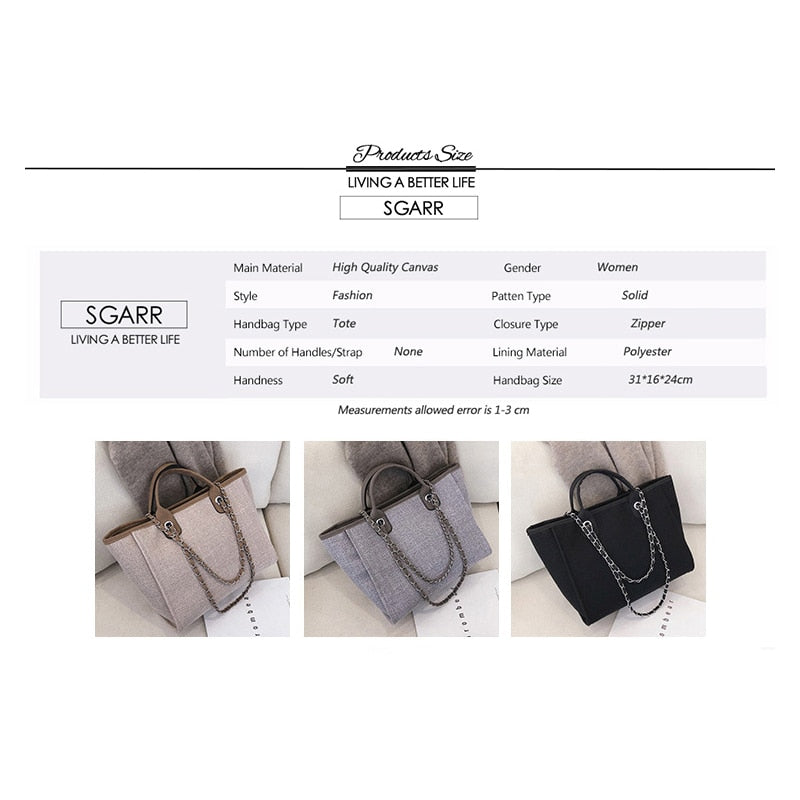 SGARR High Quality Women Canvas Handbags Large Capacity Chain Ladies Shoulder Bag 2021 Fashion Casual Female Messenger Tote Bags