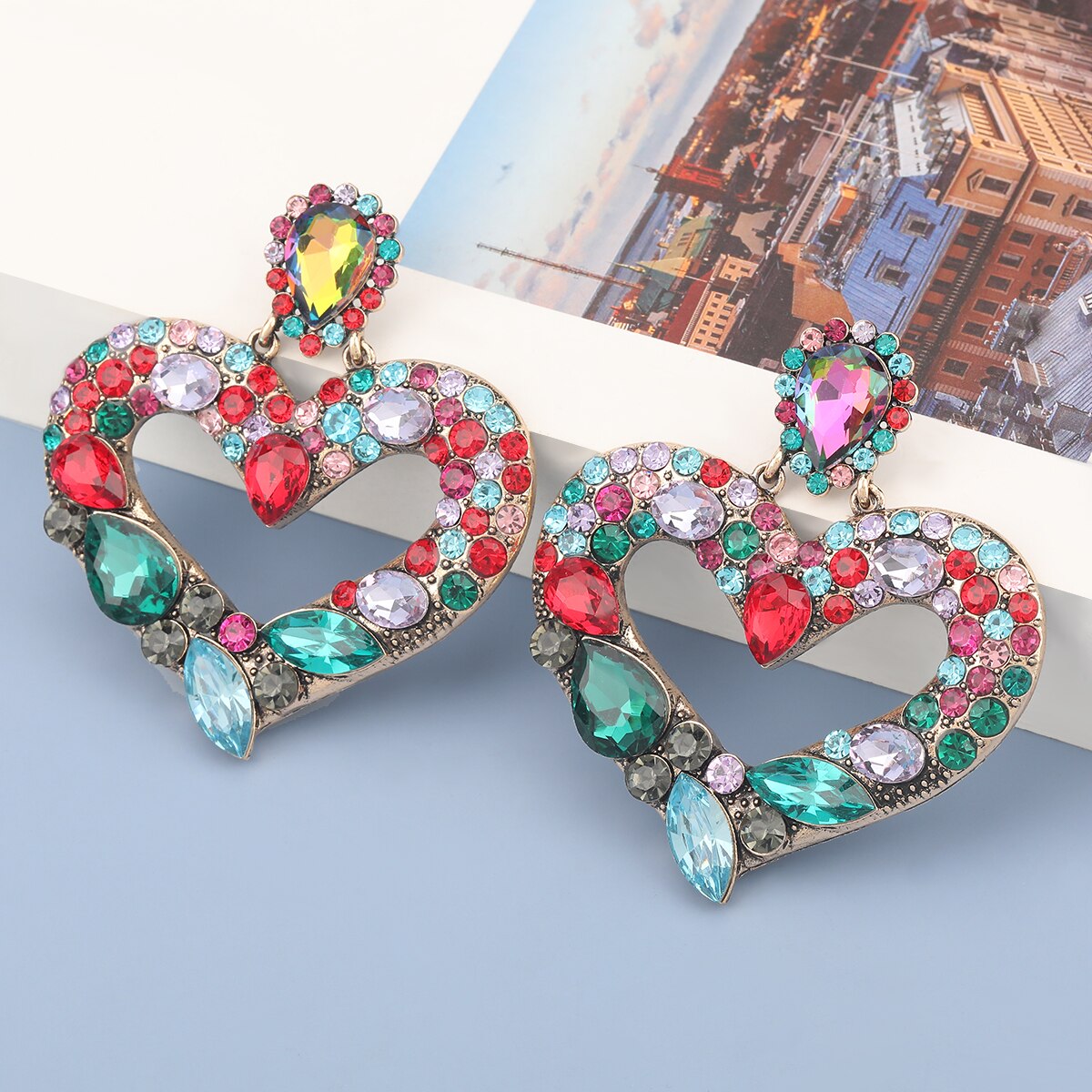 New Fashion women's Color Matching Big Rhinestone Love Heart-shaped Star Drop Earrings women's Jewelry Temperament Accessories