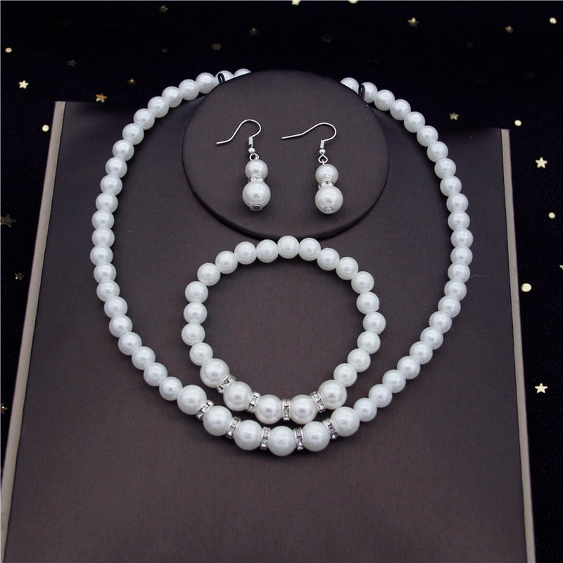 Rhinestone Pearls Bridal Jewelry Sets for Women Fashion Tiaras Bride Necklace Bracelets Earrings Set Wedding Jewelry Sets