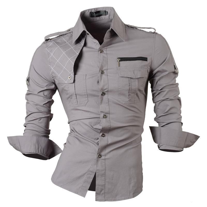 Jeansian Men's Casual Dress Shirts Fashion Desinger Stylish Long Sleeve Slim Fit 8371 ArmyGreen