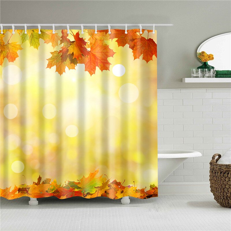 Maple Cactus Autumn Leaves Shower Curtains Bathroom Curtain Frabic Waterproof Polyester Multiple Sizes Bath Bathroom Curtain