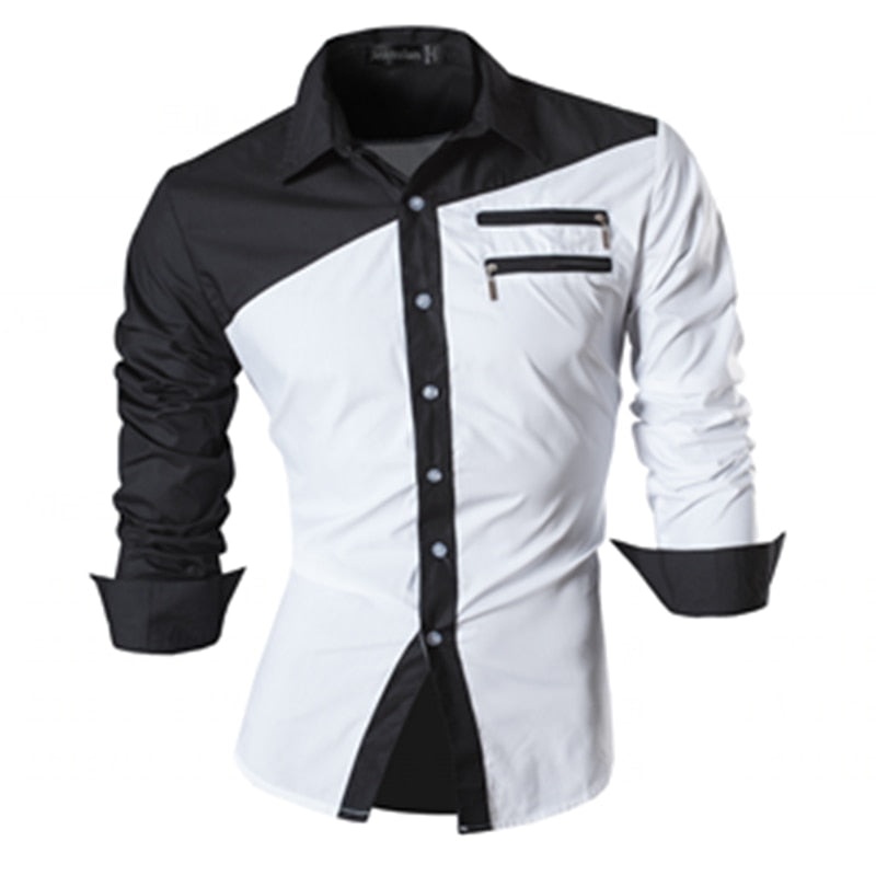 jeansian Spring Autumn Features Shirts Men Casual Long Sleeve Casual Slim Fit Male Shirts Zipper Decoration (No Pockets) Z015