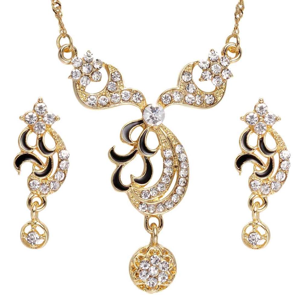 Amazing Price Wedding Gold Plate Jewelry Sets For Women Pendant Statement African Beads Crystal Necklace Earrings Bracelet Rings