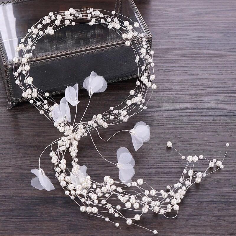 Bride's Beautiful Multilayer Pearl black wire Hair Hoop Handmade Pearl headbands Wedding Headdress bridal Hair Jewelry