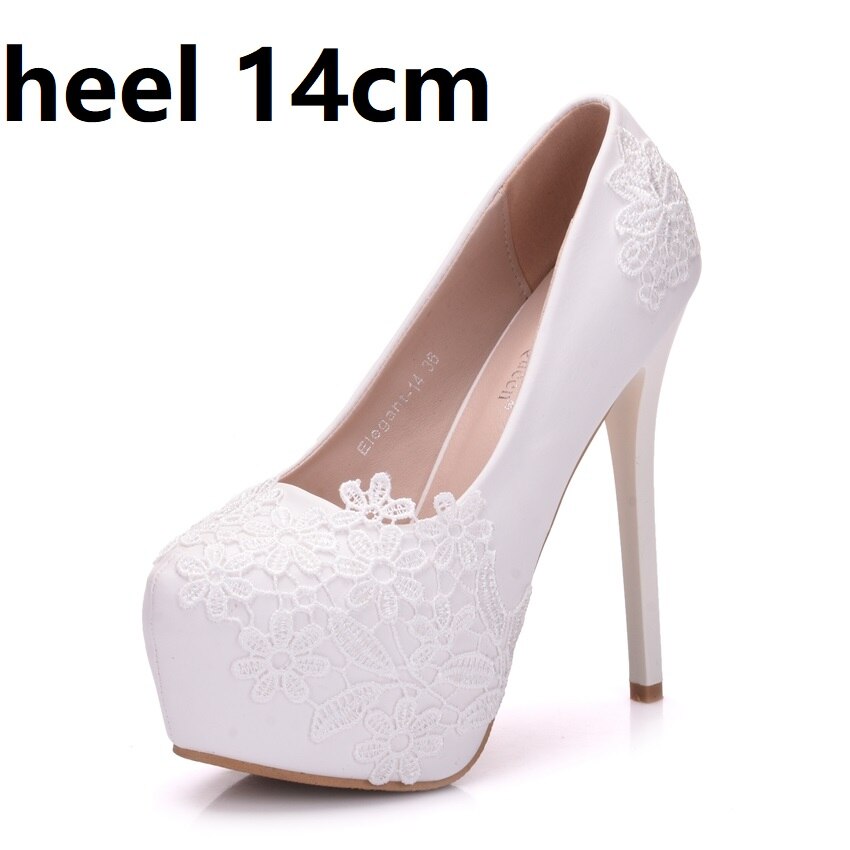 Crystal Queen White Lace Flower Pumps womens Elegant Wedding Shoes Bride High Heels Platform Ladies Wedges Party Dress Shoes