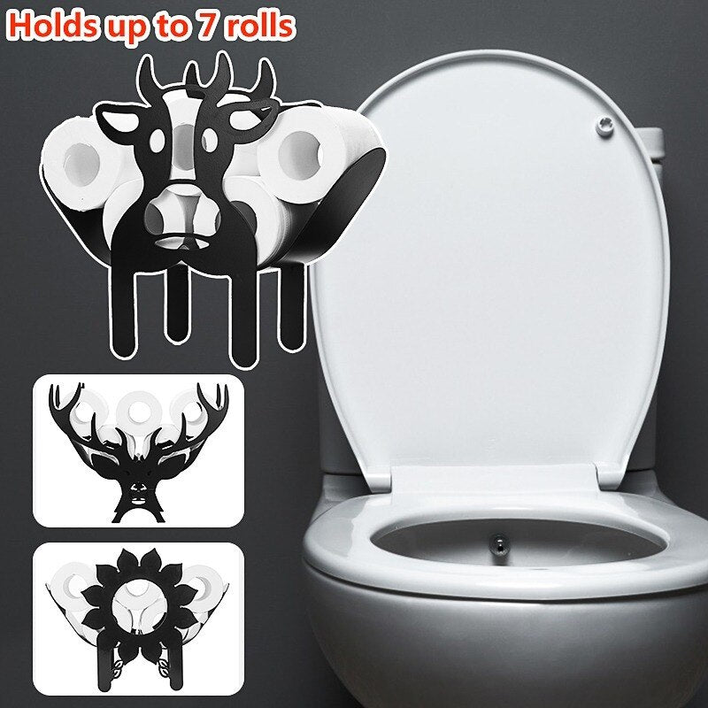 Home Iron Roll Paper Towel Holder Black Flower/Cows Crafts Bathroom Rack Ornaments Toilet Roll Holder Kitchen Bathroom Storage