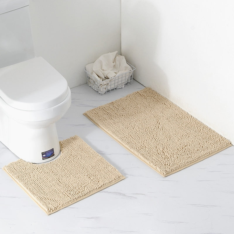 2ps-set Shaggy Chenille Bathroom Mat Set Absorbent And Machine Washable Fit Toilet Bathtub Living Room Door Bathroom Foot Floor