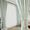 Striped Nordic Style Blue-green Curtains for Living Room Shade Chenille Thickened Warmth and Cold-proof Curtains