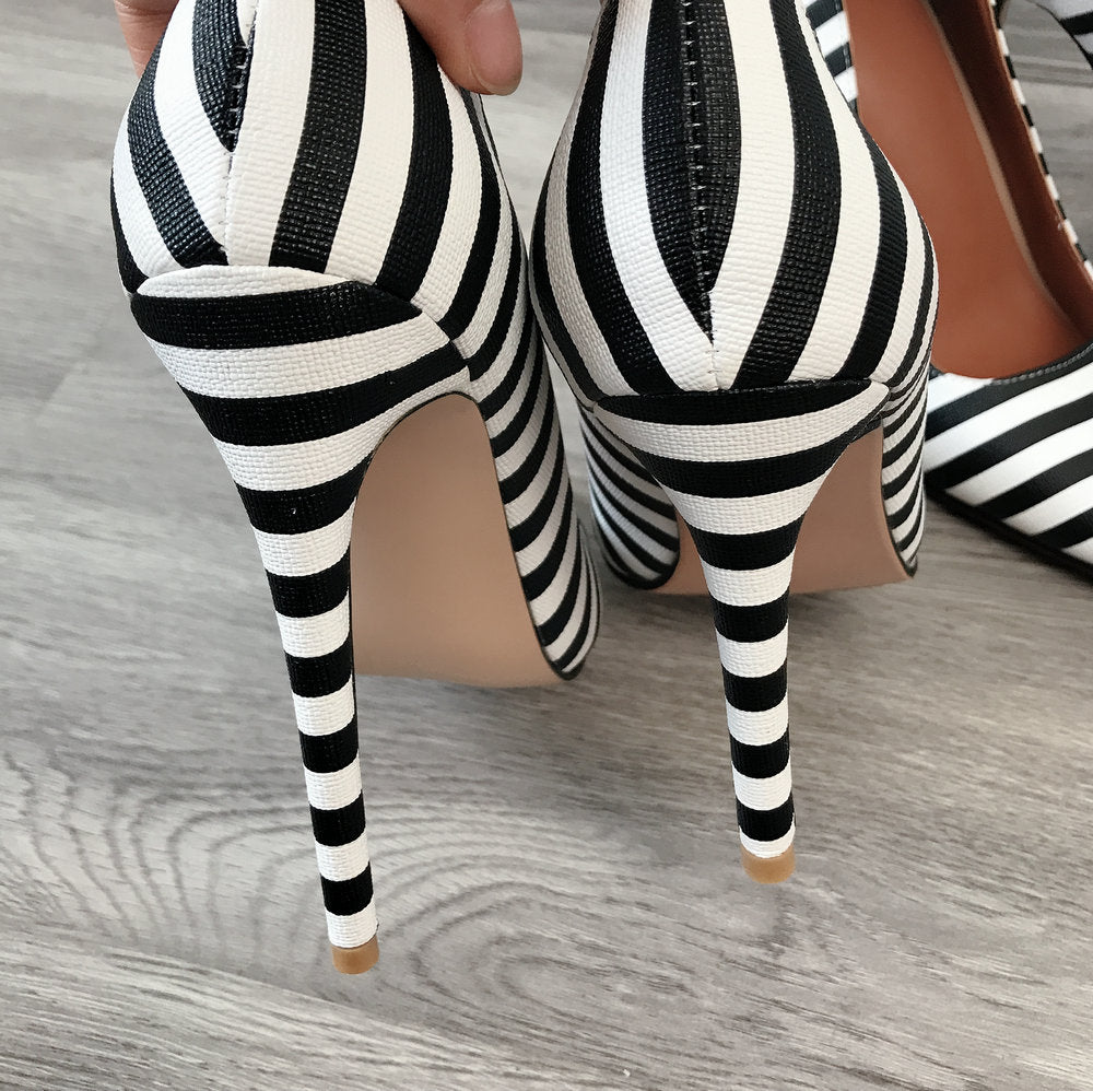 2020 Women's High Heels 12cm Stilettos Pointed Toe Shoes Party Pumps Black White Zebra Pattern Lady Shoes Plus Size 34-43