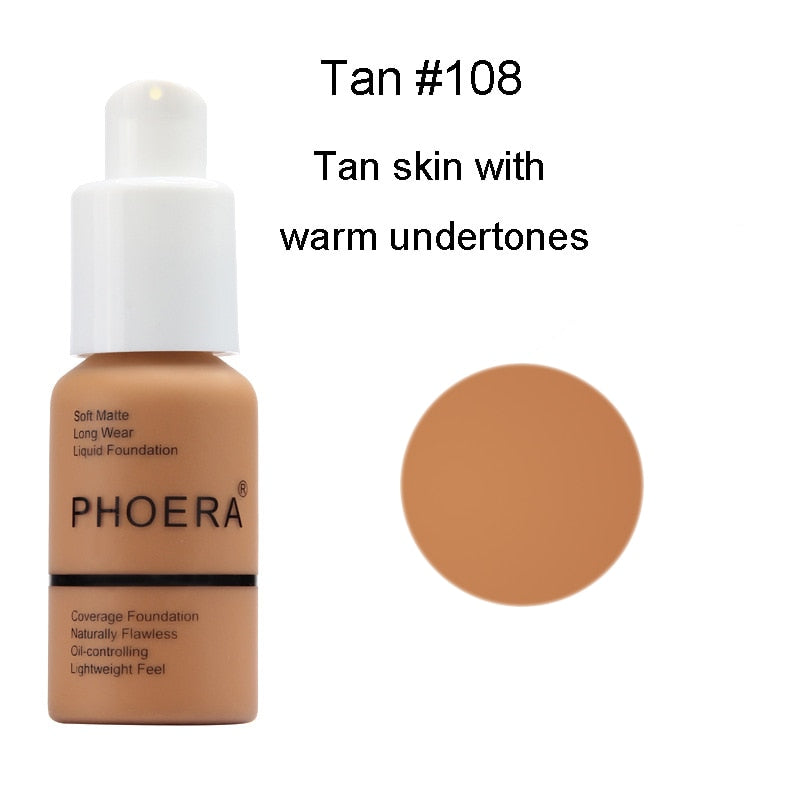 PHOERA 10Colors Soft Matte Full Coverage Liquid Foundation Concealer Longlasting Face Foundation Moisturizer Face Liquid Foundat