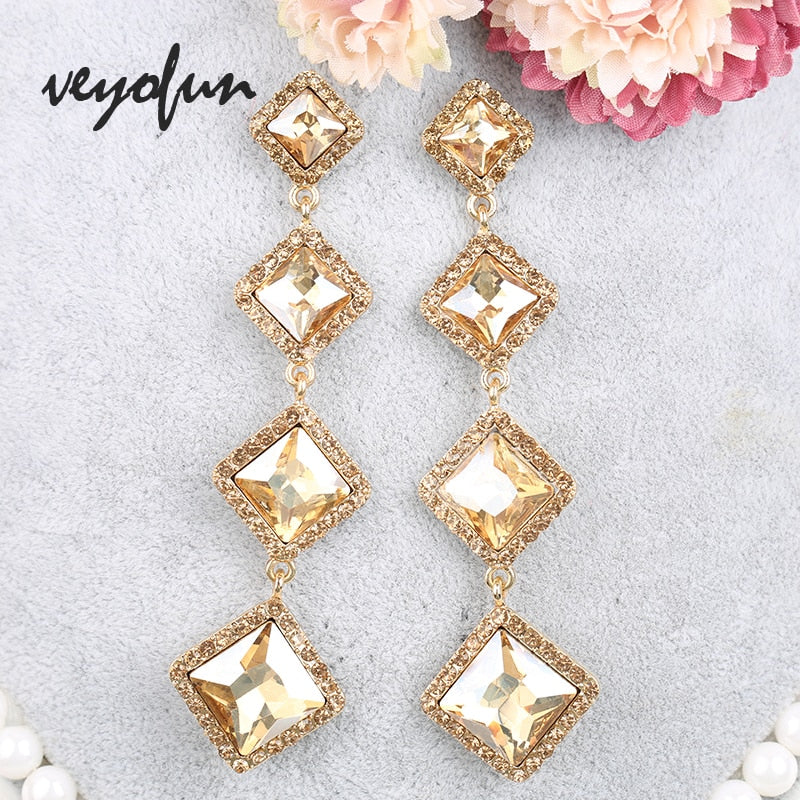 Veyofun Classic Long Crystal Drop Earrings Elegant Rhinestone Bridal Dangle Earrings Fashion Jewelry for Women Wholesale