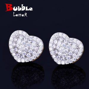 Heart-shaped Earring White Color Full Cubic Zircon Women Fashion Hip Hop Jewelry for Gift 14MM