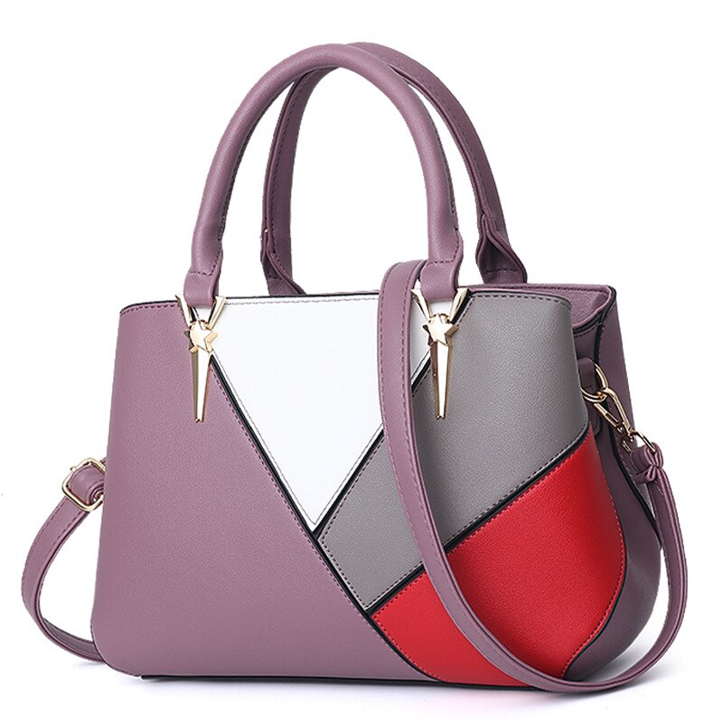 2020 European and American ladies shoulder bag stitching solid color PU leather handbags female bags classic large-capacity bag