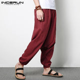 INCERUN Streetwear Harem Pants Men Hip-hop Drop Crotch Cotton Joggers Wide Leg Pants Trousers Men Chic Loose  Pantalones Hombre