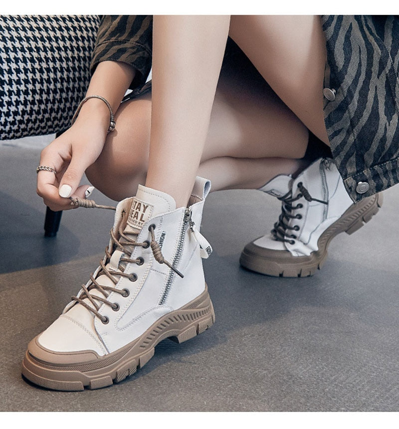 2022 Autumn Winter Shoes Genuine Leather Fashion Boots for Women Thick Sole Warm Plush Women Ankle Boots Brand Ladies Botas