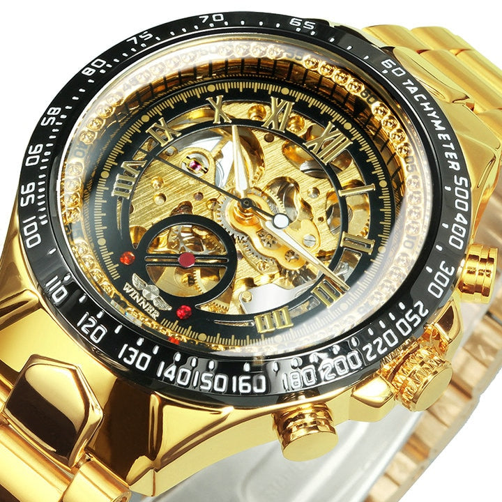 Winner Gold Skeleton Watch For Men Automatic Watches Mens 2020 Top Brand Luxury Sport Mechanical Clock Stainless Steel Relogio