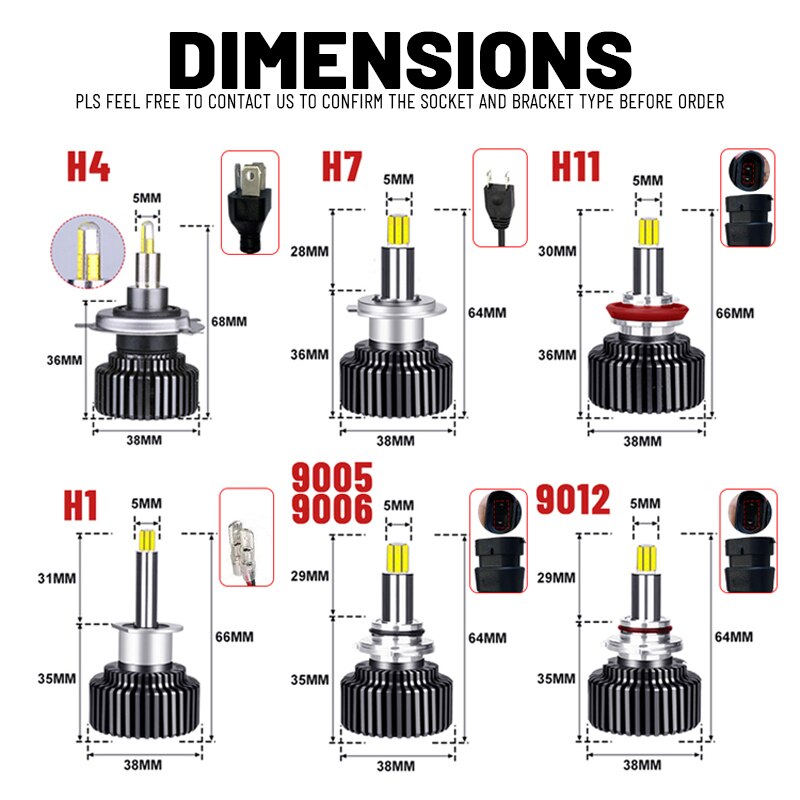 CARLITEK H11 H1 H7 Led Headlight Bulb For Auto 9012 9005 9006 H8 H9 H4 Car Lights Universal HB4 HB3 Lamps 360° Super 6000K 8000K