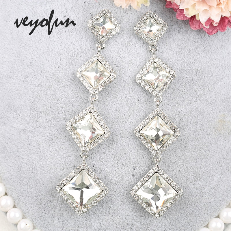 Veyofun Classic Long Crystal Drop Earrings Elegant Rhinestone Bridal Dangle Earrings Fashion Jewelry for Women Wholesale