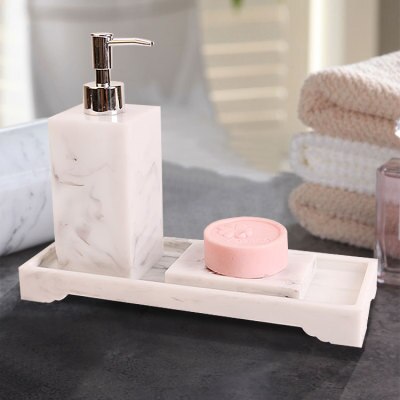 Nordic Bathroom Set Marble Pattern Resin Washroom Accessories Toothbrush Holder Soap Dispenser Soap Dish Bathroom Tray for Weddi