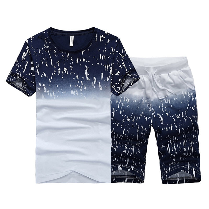 Tracksuit Male 2021 Men Clothing Sportswear Set Fitness Summer Print Men Shorts + T shirt Men's Suit 2 Pieces Sets Plus Size 4XL