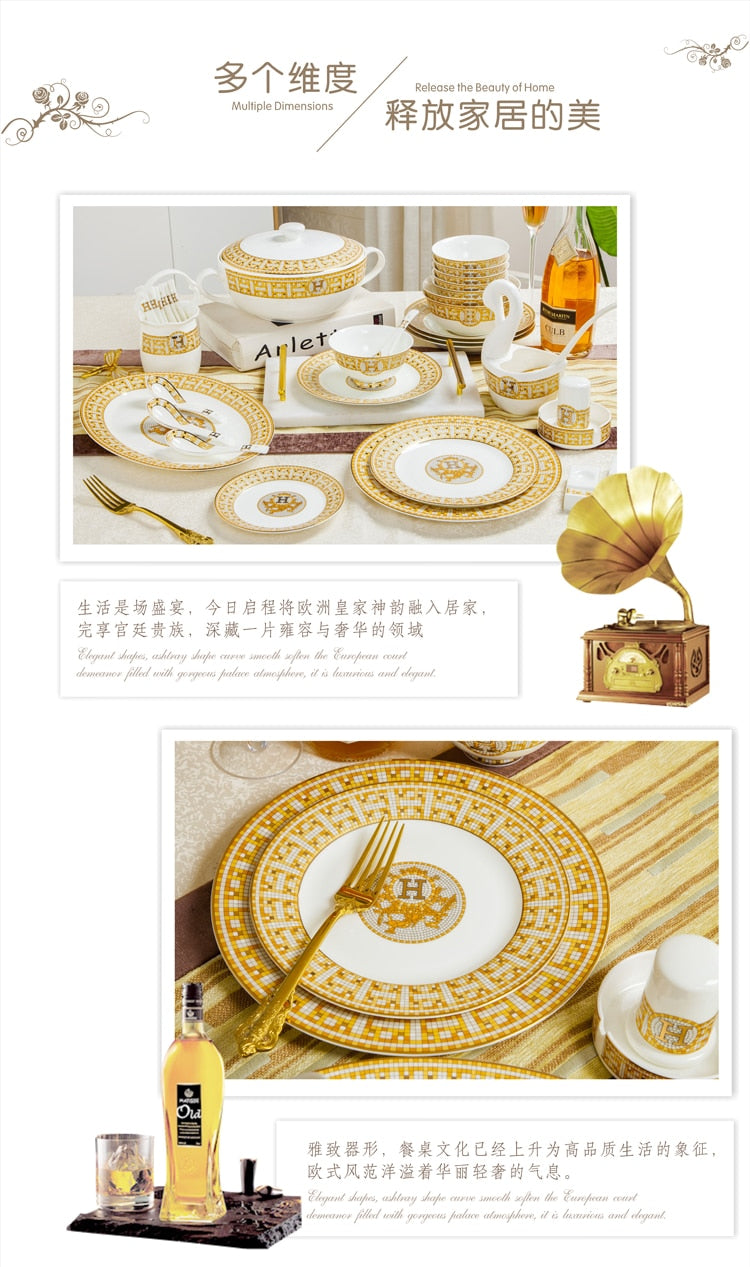 Free combination of high-end bone china single bowl dish Jingdezhen European luxury gilt edged tableware set