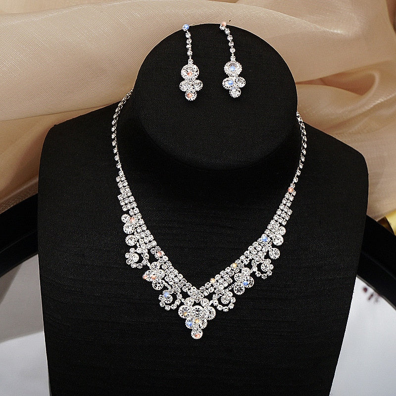 Bride Wedding Dress Necklace Earring Set Simple Full Diamond Super Flash Rhinestone Necklace Jewelry Advanced Accessories