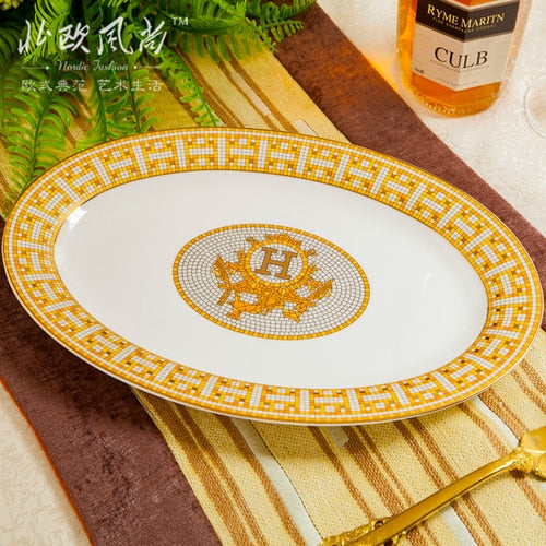 Free combination of high-end bone china single bowl dish Jingdezhen European luxury gilt edged tableware set