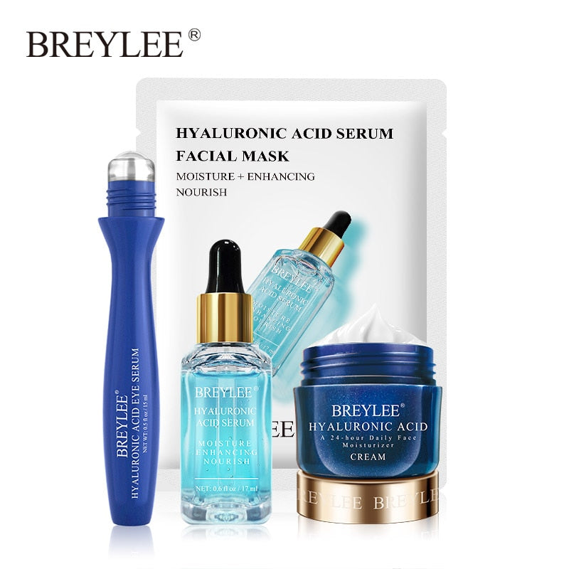 BREYLEE Hyaluronic Acid Set Face Mask Facial Eye Cream Serum Whitening Moisturizing Essence Dry Rough Anti-Aging Skin Care