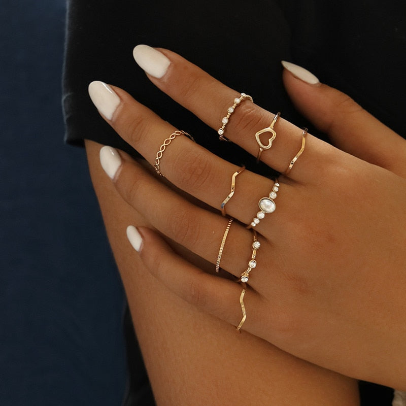 Boho Gold 22pcs Heart Rings Set For Women Vintage Geometric Cross Pearl Butterfly Finger Rings Women's 2022 Trendy Jewelry Gift