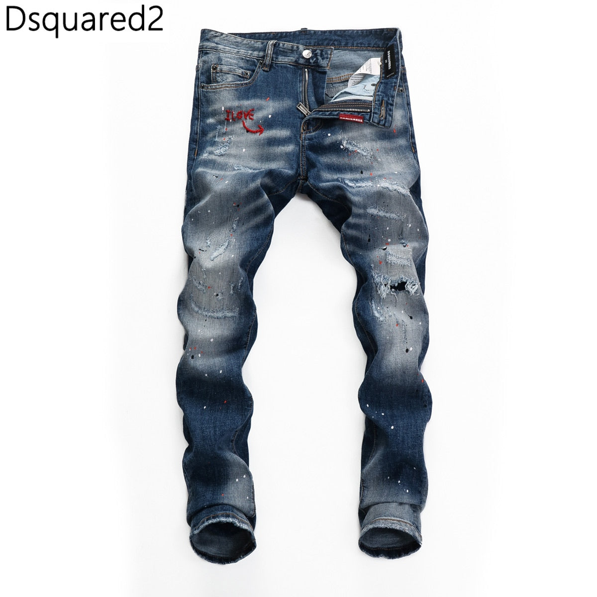 Dsquared2 jeans original quality dsq2 brand mens jeans Men straight denim trousers zipper Slim blue hole elastic jeans men