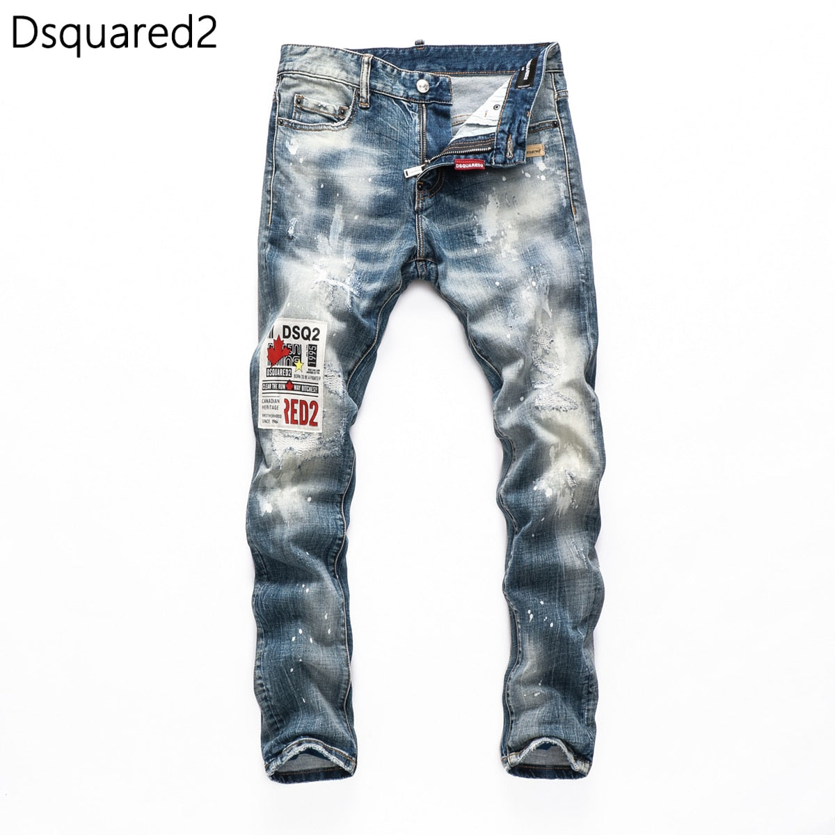 Dsquared2 jeans original quality dsq2 brand mens jeans Men straight denim trousers zipper Slim blue hole elastic jeans men