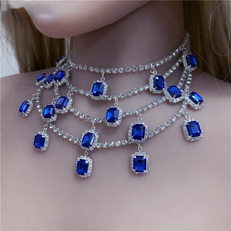 Colorful Crystal Pendant Hiphop Chain Men Tennis Necklace Thin Choker for Women Luxury Charm Crystal Rhinestone Jewelry Party