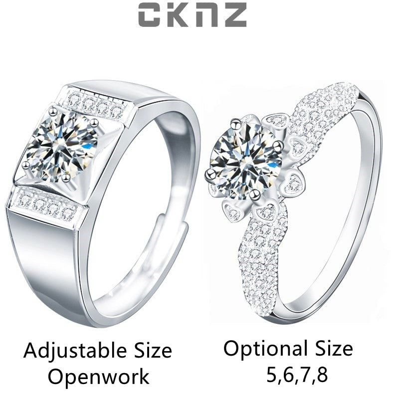 Certified Real 1.0 Ct Moissanite Diamond Sterling 925 Silver Rings for Lovers Couple LUCKY LOVE CKNZ Luxury Jewelry