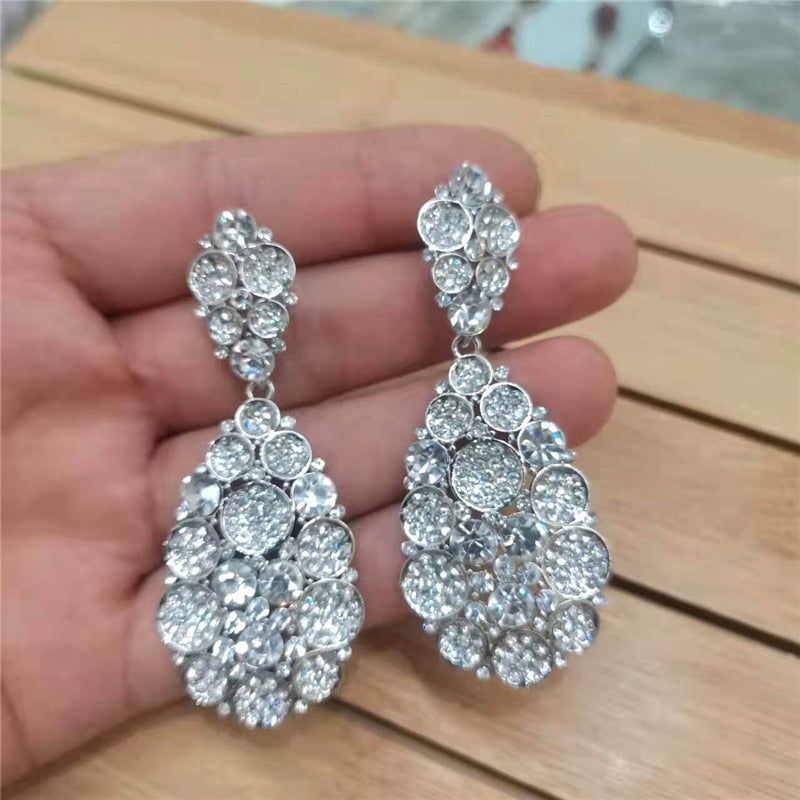 Fashion Statement Earring Long Full Rhinestone Big Earrings For Women Euorpe Evening Party Crystal Tassel Earings Wholesale