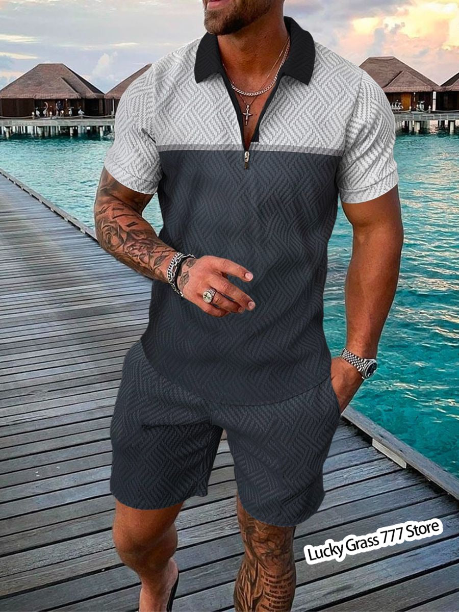 Summer Polo Shirts Shorts Set Men Luxury Brand Male Clothing Short-Sleeved Tracksuit Streetwear Casual Social T Shirt Lapel Suit