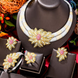 Gold  4pcs Bridal Zirconia Jewellery Sets For Women Party Luxury Dubai  Wedding Jewelry Sets