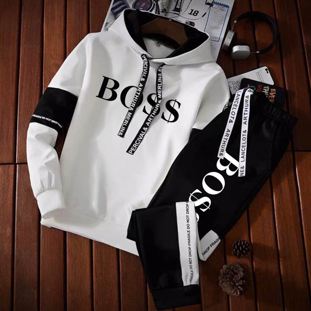 2023 Fashion Tracksuit Men's Long Sleeve Hoodie + Sport Pants Set Pullover Sweatershirt Tops and Jogging Pant Suit Casual Outfit