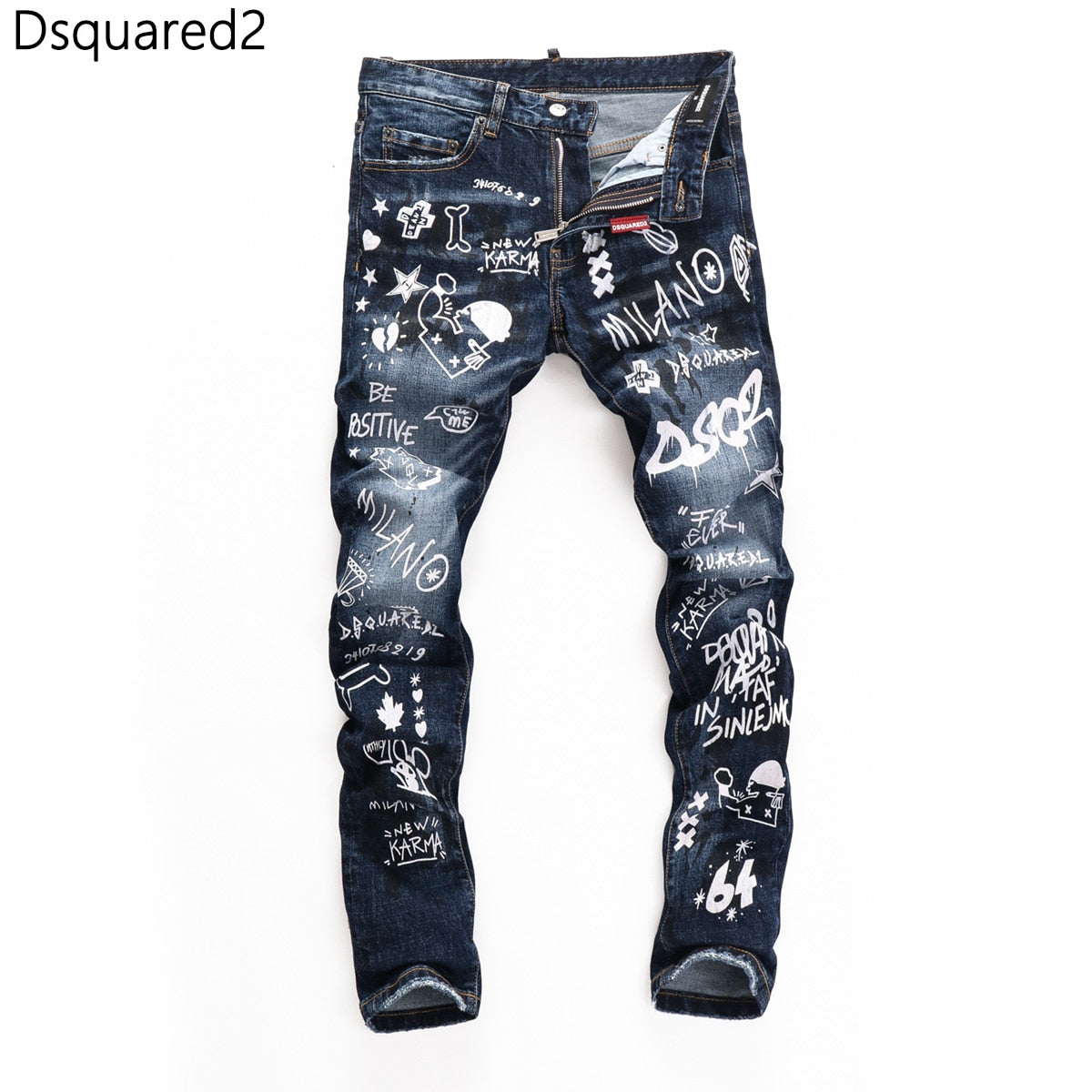 Dsquared2 jeans original quality dsq2 brand mens jeans Men straight denim trousers zipper Slim blue hole elastic jeans men