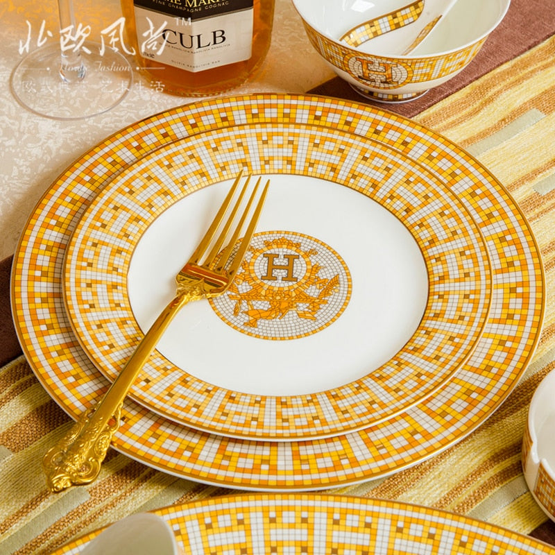 Free combination of high-end bone china single bowl dish Jingdezhen European luxury gilt edged tableware set