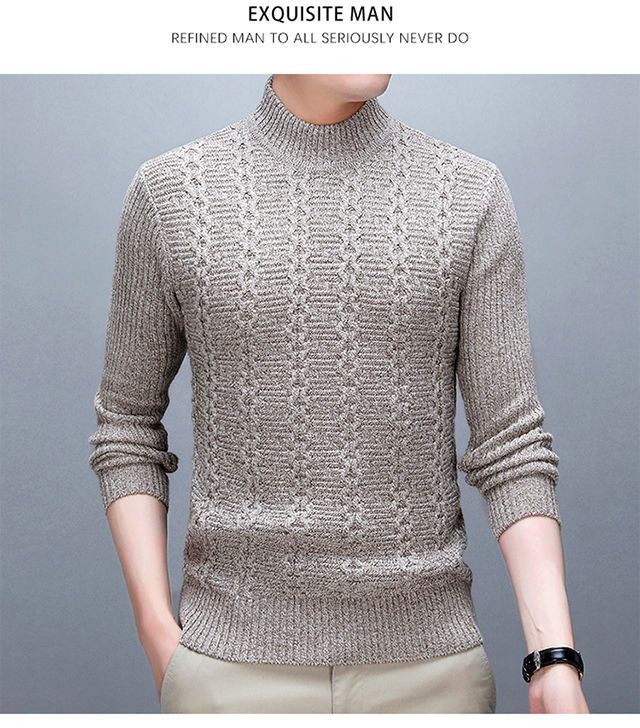 Stylish Solid Color Stand Collar Loose All-match Knitted Sweater Men Clothing 2022 Autumn New Casual Pullovers Warm Korean Tops