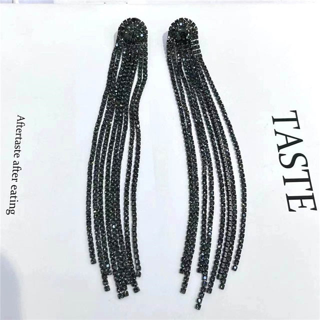 Europe And America New Exaggerated Full Rhinestone Tassel Earrings For Women Party Wedding Statement Jewelry Long Earings Gifts