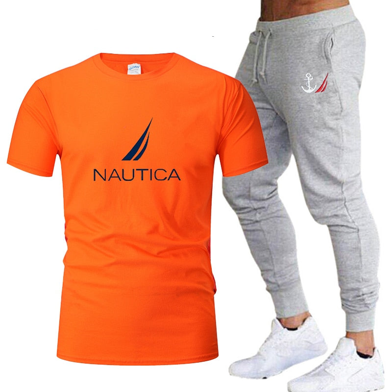 Brands Mens Nautica Fashion T-Shirts and Pant Sets Summer ActivewearJogging Pants Streetwear Harajuku Casual Tops men's clothing