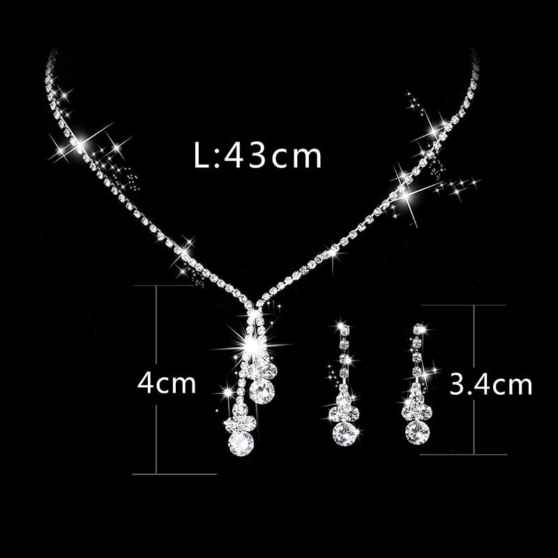 New Fashion Crystal Bride 2 Piece Set Rhinestone Wedding Dress Party Necklace Earring Set Women's High Grade Jewelry Gift