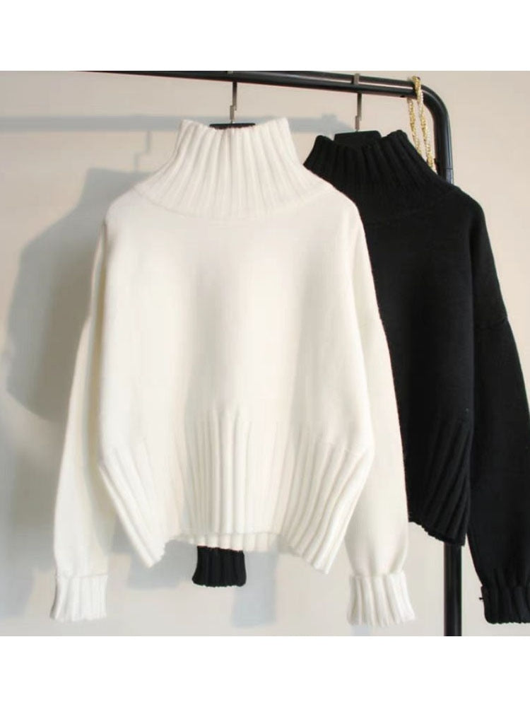 Turtleneck Pullover Sweater Knitted Sweaters Jumpers Soft White Black Sweater Women Dropshipping Loose Fit Autumn and Winter