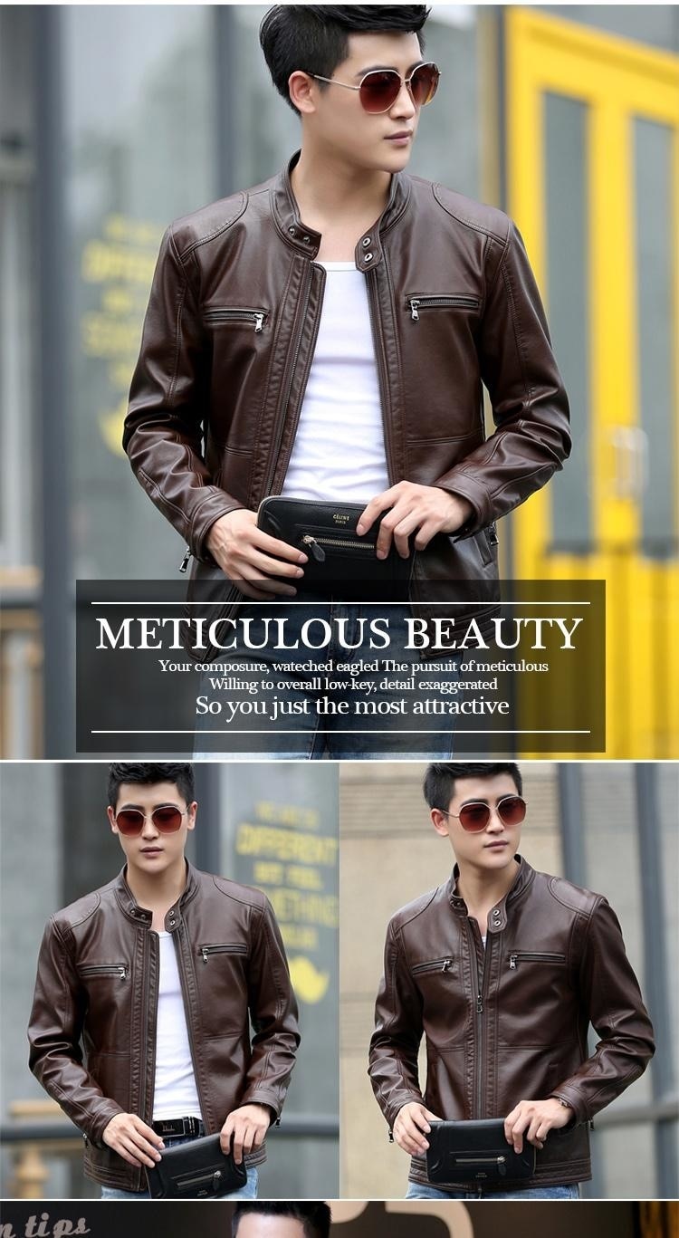 Men's leather Jacket design stand collar Coat Men casual motorcycle leather coat Mens Sheepskin jackets Windbreaker Coats