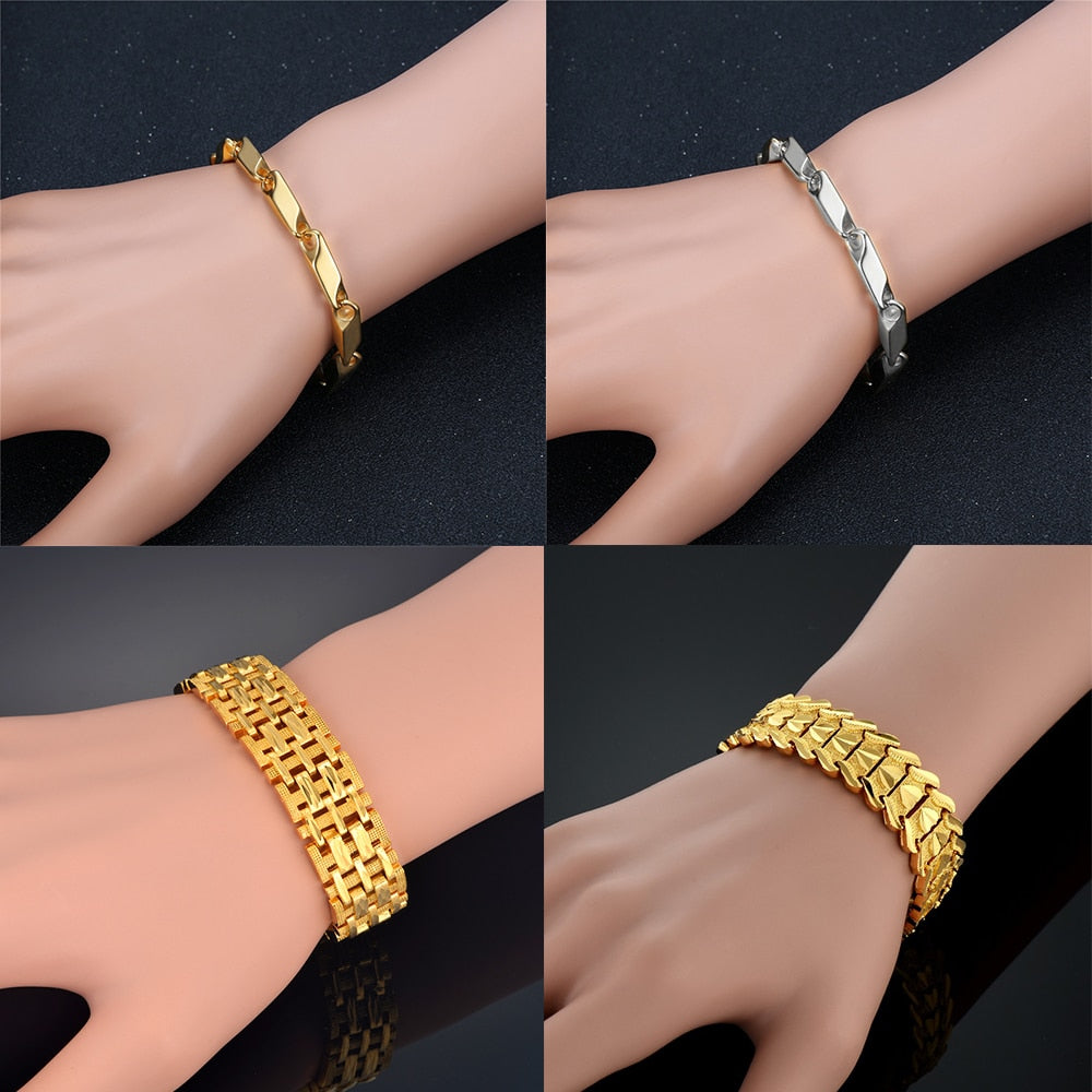 Chunky Mens Hand Chain Bracelets Male Wholesale Bijoux Gold/Silver Color Chain Link Bracelet For Men Jewelry pulseira masculina